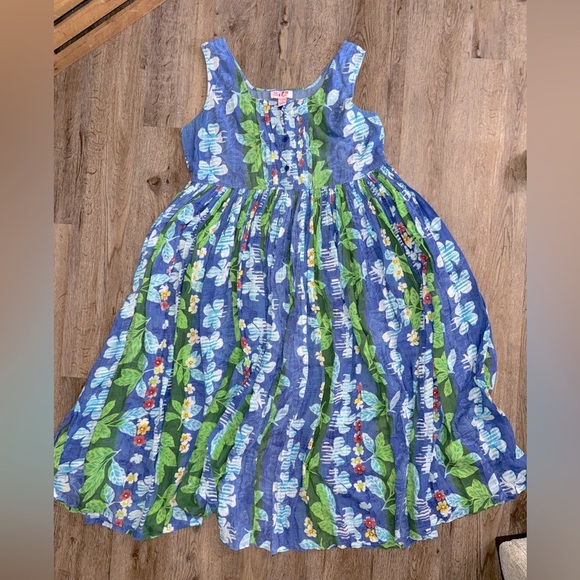 VTG Sita • Tropical Print Full Skirt Midi Dress - Picture 2 of 8